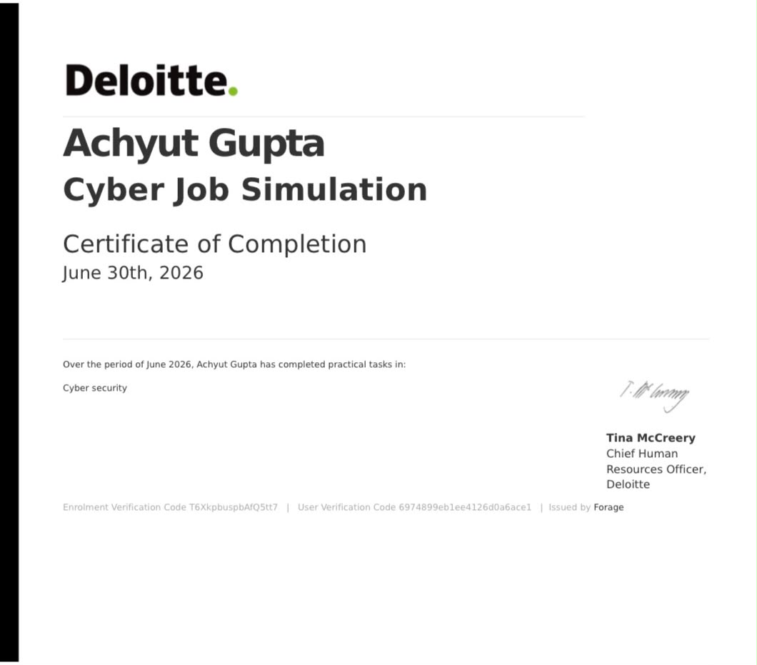 Deloitte Cyber Job Simulation certificate