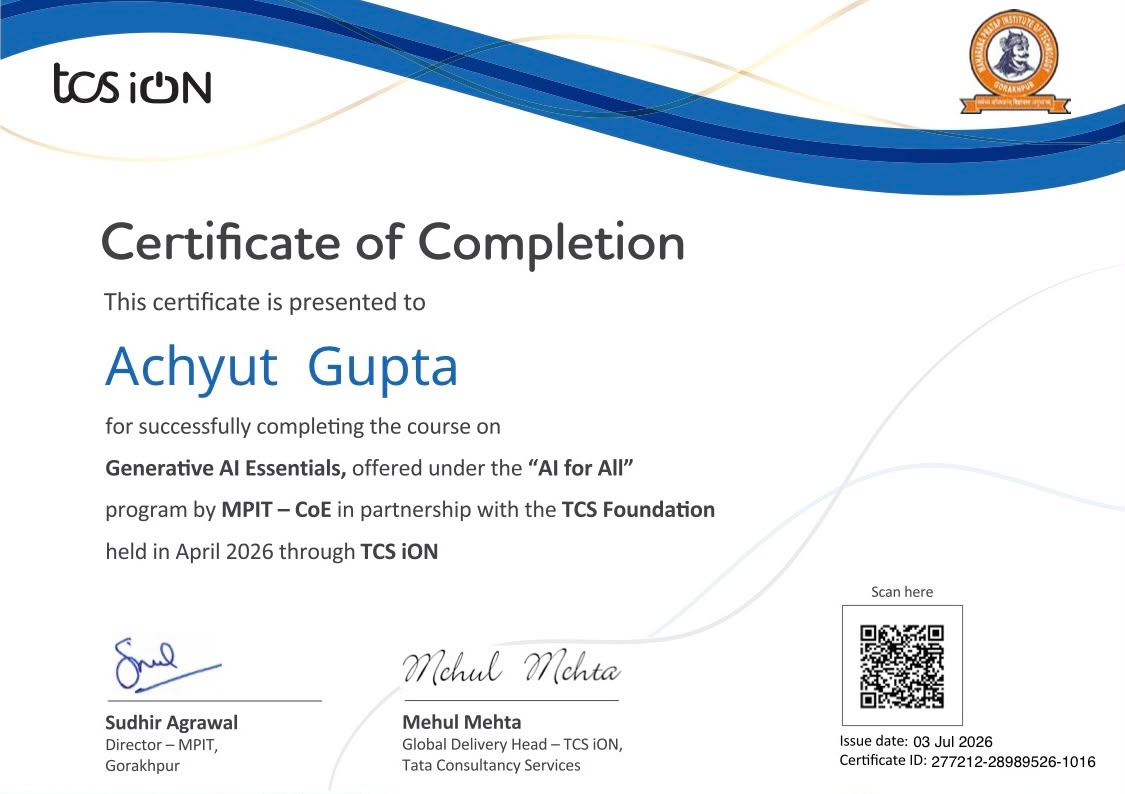 TCS iON Generative AI Essentials certificate